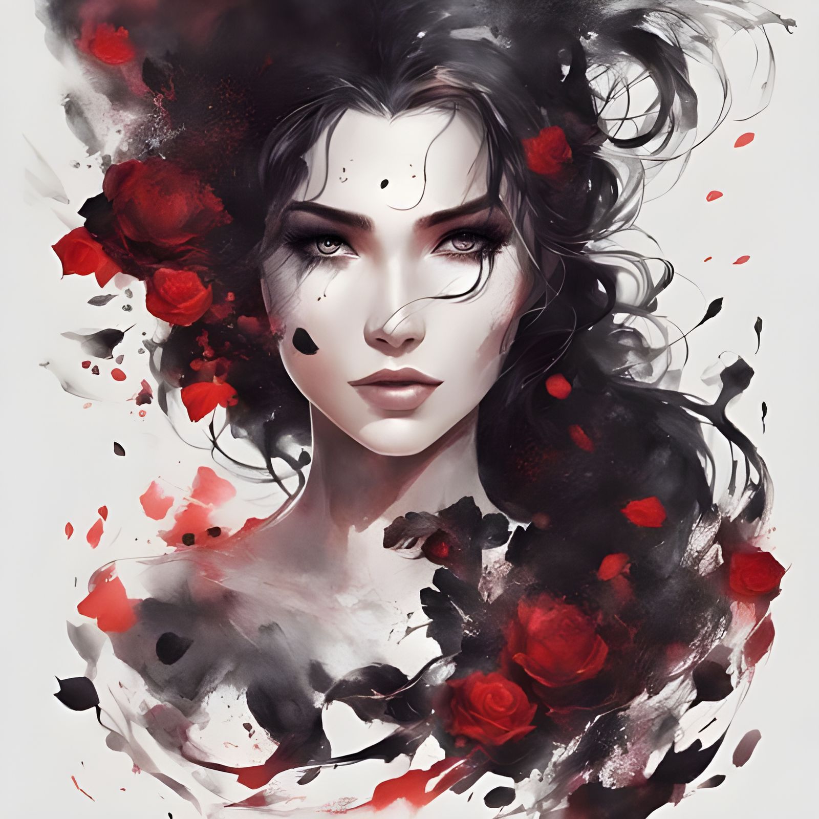 Glowing Girl with Rose Petals in Splash Art Style