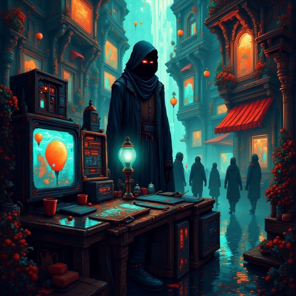 Ghost Hacker in 8-bit Cyberpunk Style