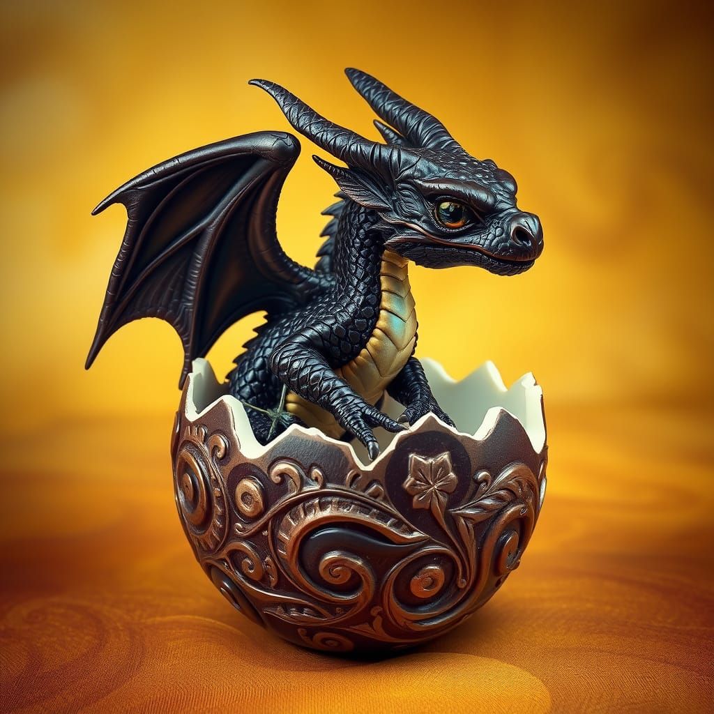 Chocolate Dragon Hatchling Emerges from Fractal Egg in Dream...