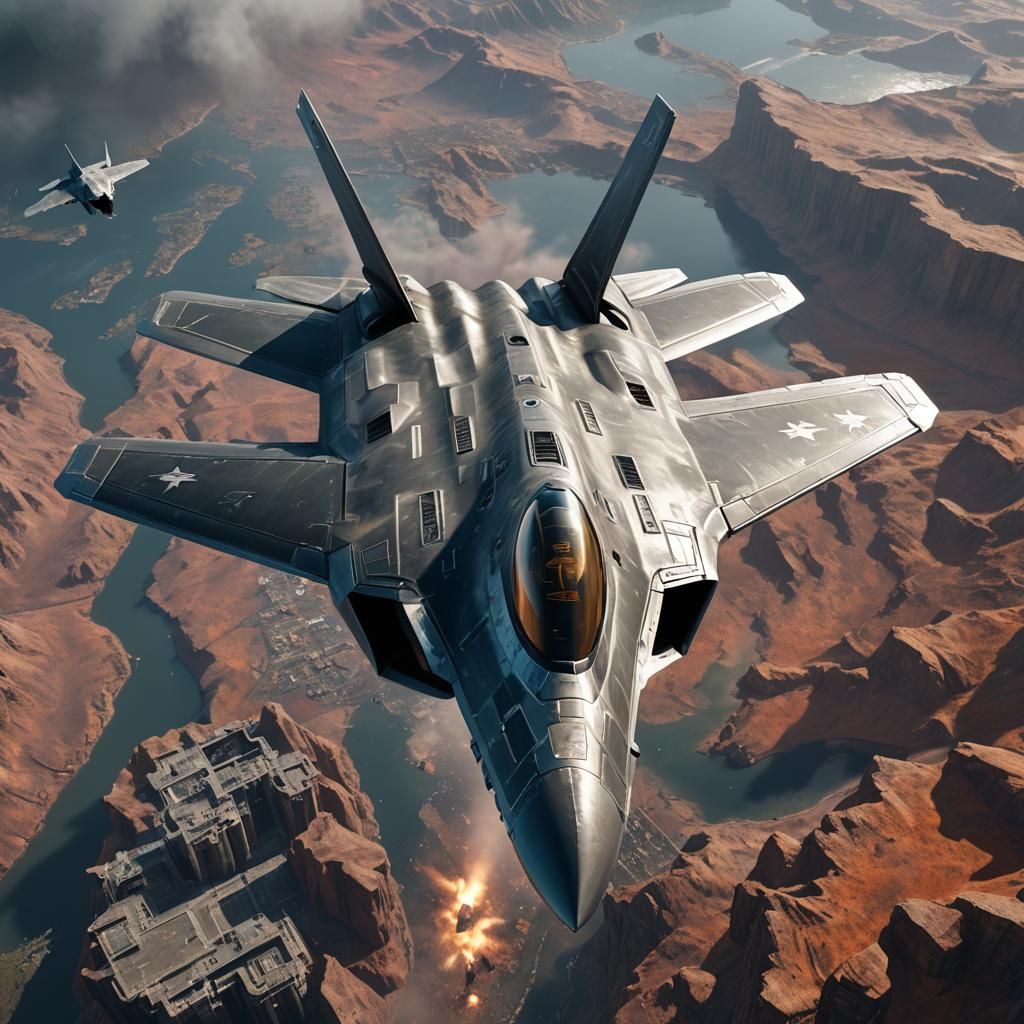 Detailed Matte Painting of an F-22 Fighter Plane