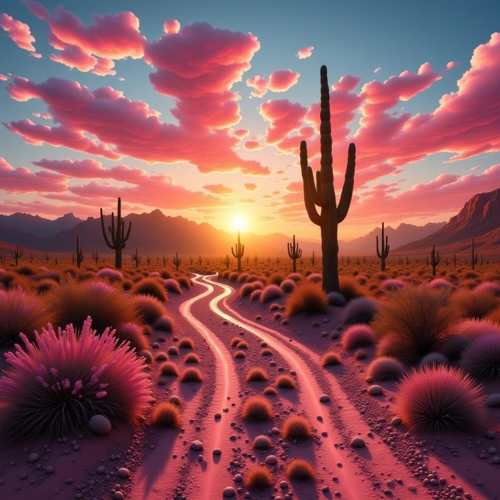 Arizona Desert Sunset with Dreamlike Filter