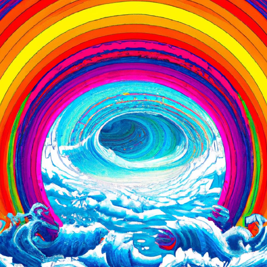 Rainbow Portal Over Psychedelic Seascape, Digital Art