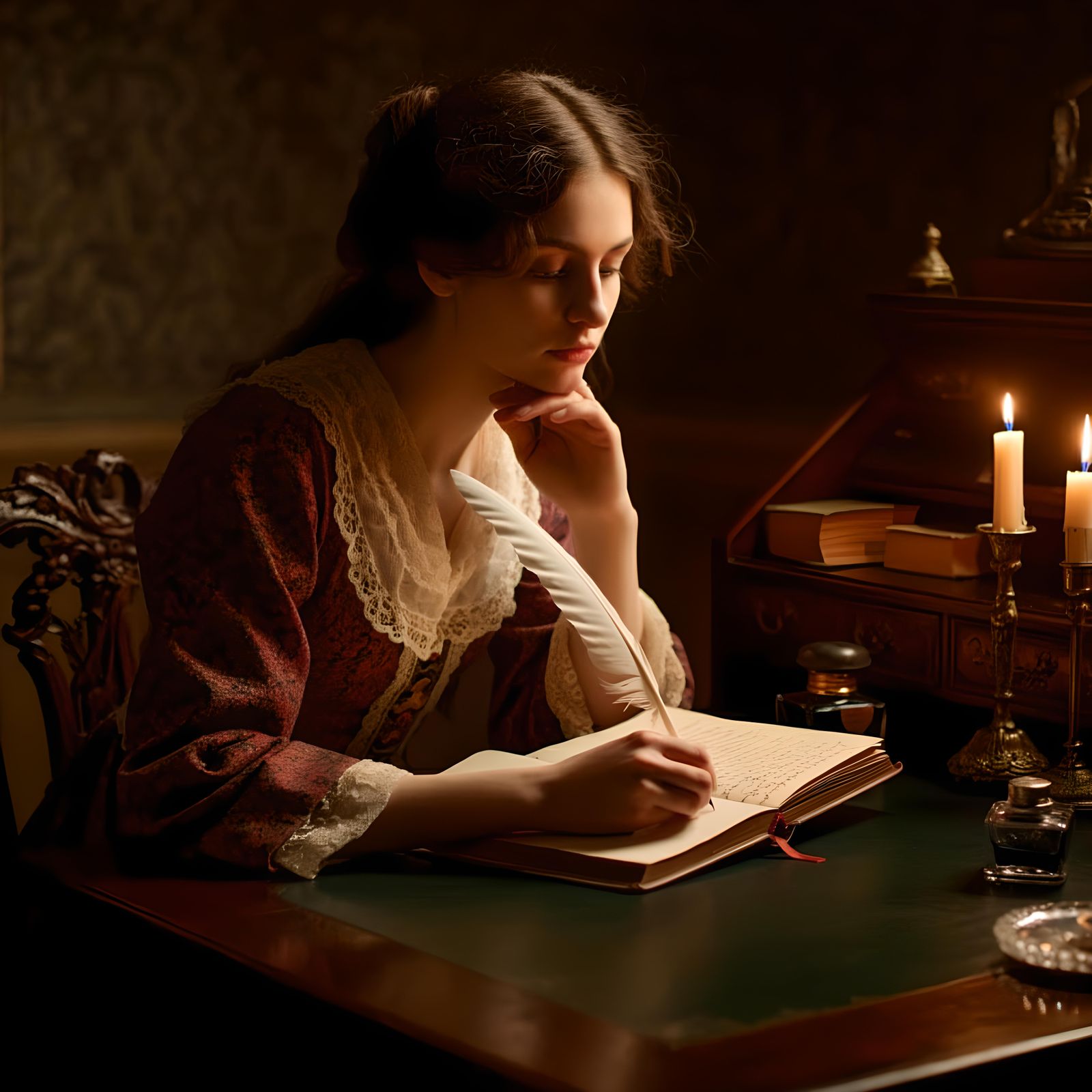 A leather-bound diary of a Victorian woman is lying open on ...