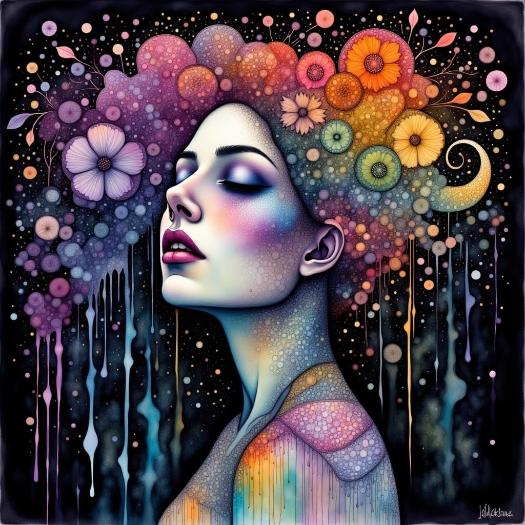 Rainbow Mermaid in Alcohol Inks Textile Art