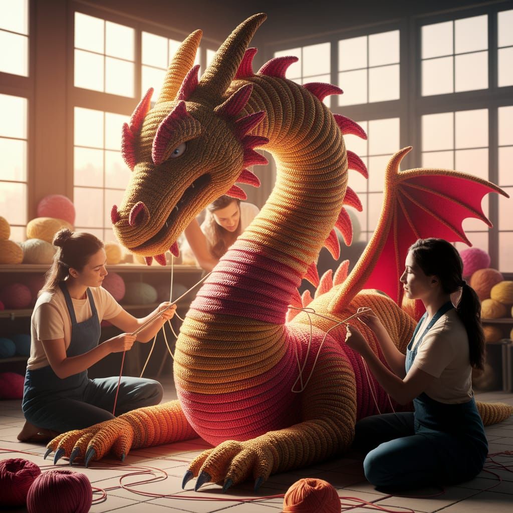 A dragon made of yarn