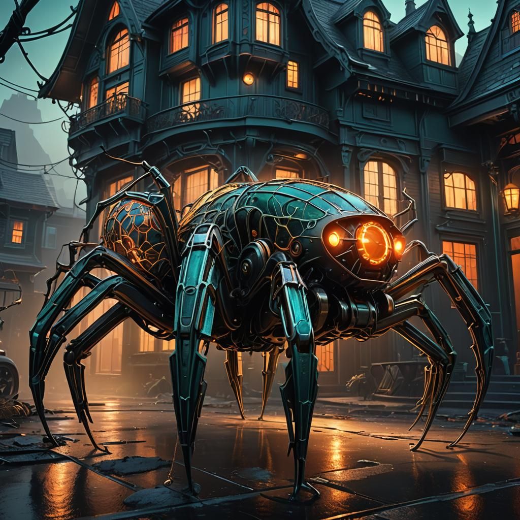 Biomechanical Spider Vehicle in Art Nouveau Style