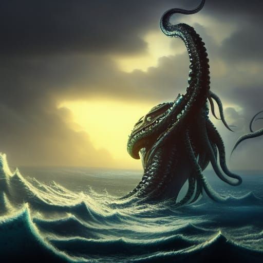 Majestic Kraken Emerges from Stormy Ocean