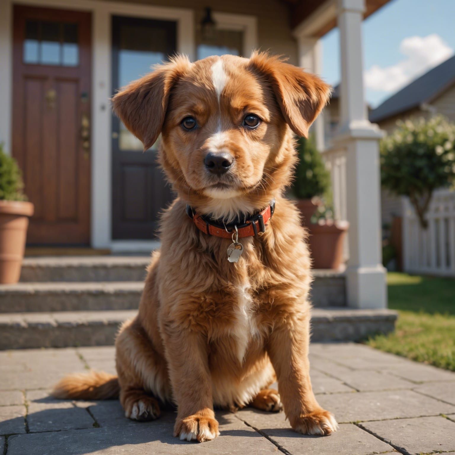 Brown Dog Portrait in Front of House