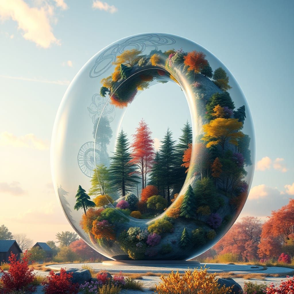 Ethereal Glass Tube Transforms into Lush Forest Landscape