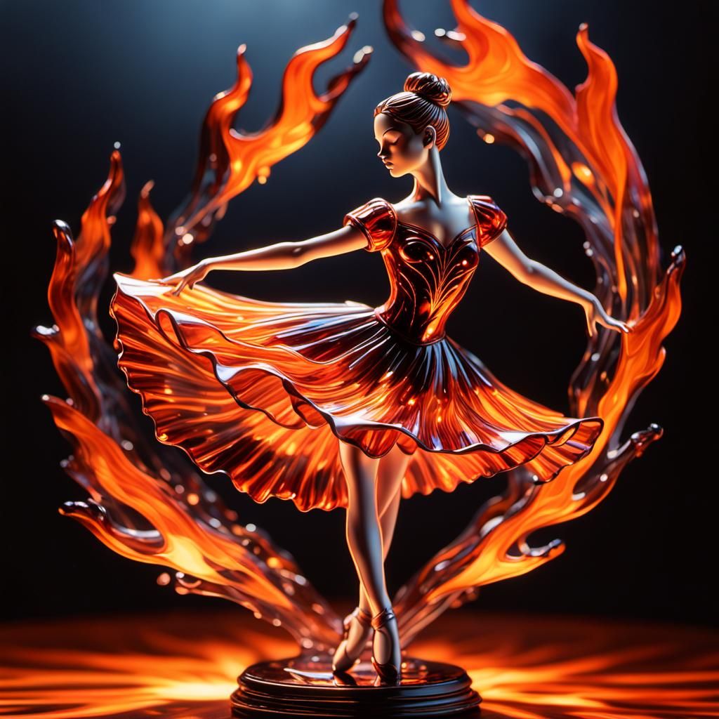 Enameled Glass Ballerina Dancing in Fire: Comic Book Art