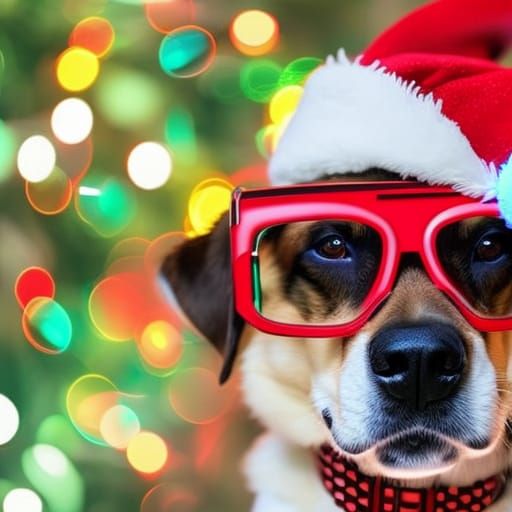 Smiling Christmas Dog in Cyberpunk Style