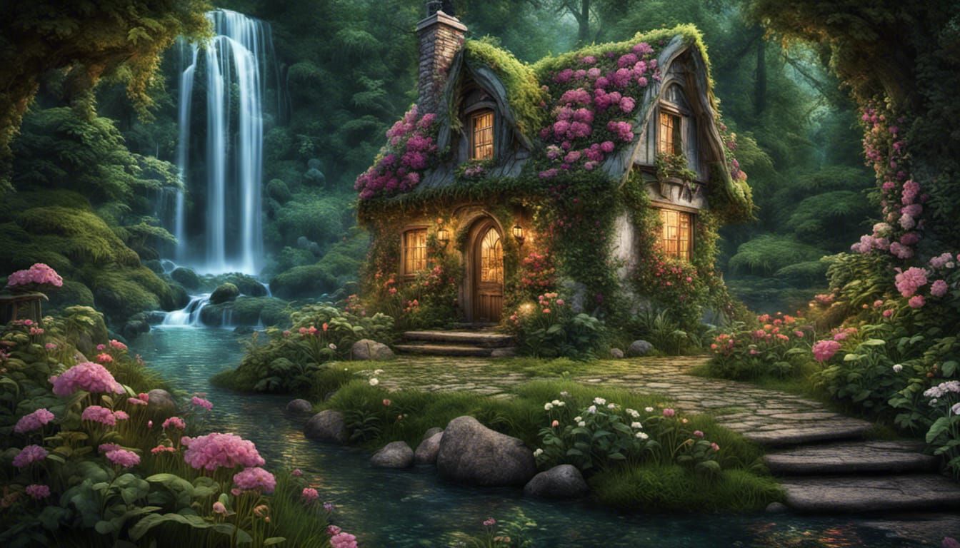 Enchanted Cottage in Lush Forest Photograph