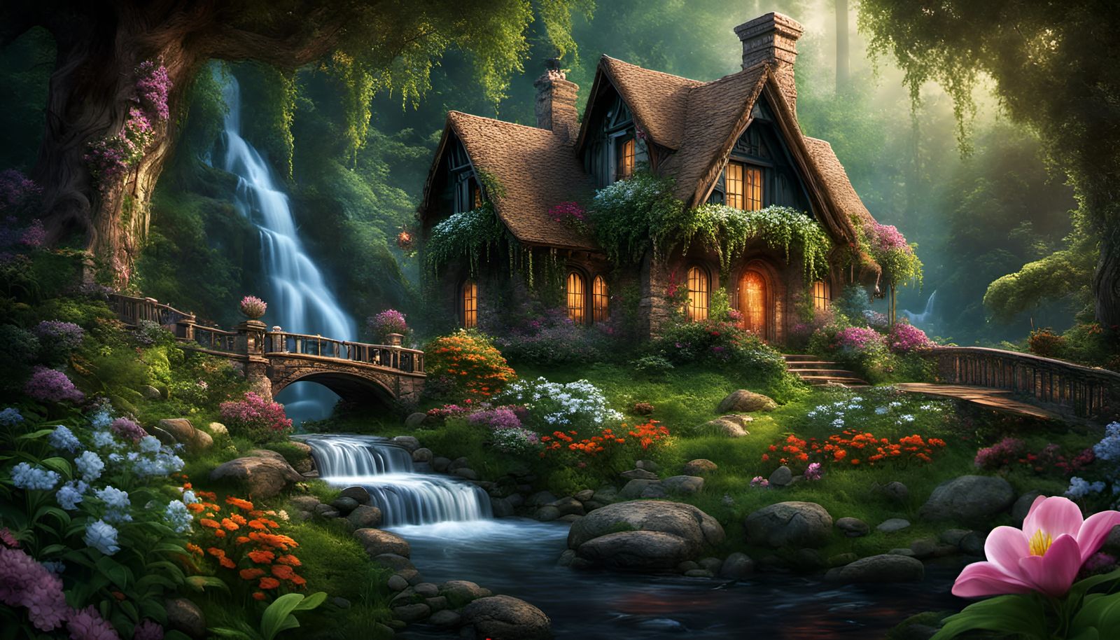 Enchanted Cottage in Lush Forest Photograph