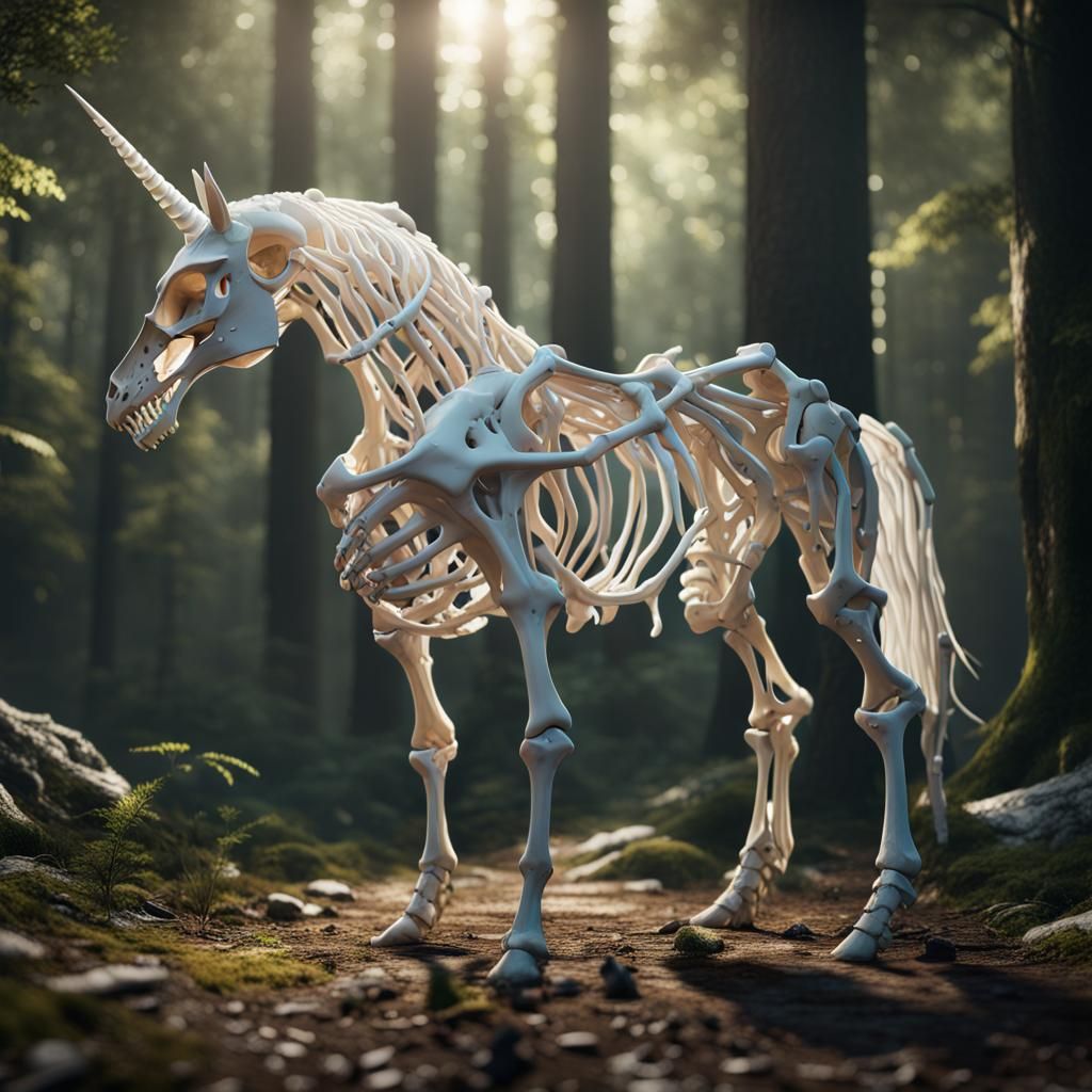 Unicorn Skeleton in Forest: 3D Game Cinematic