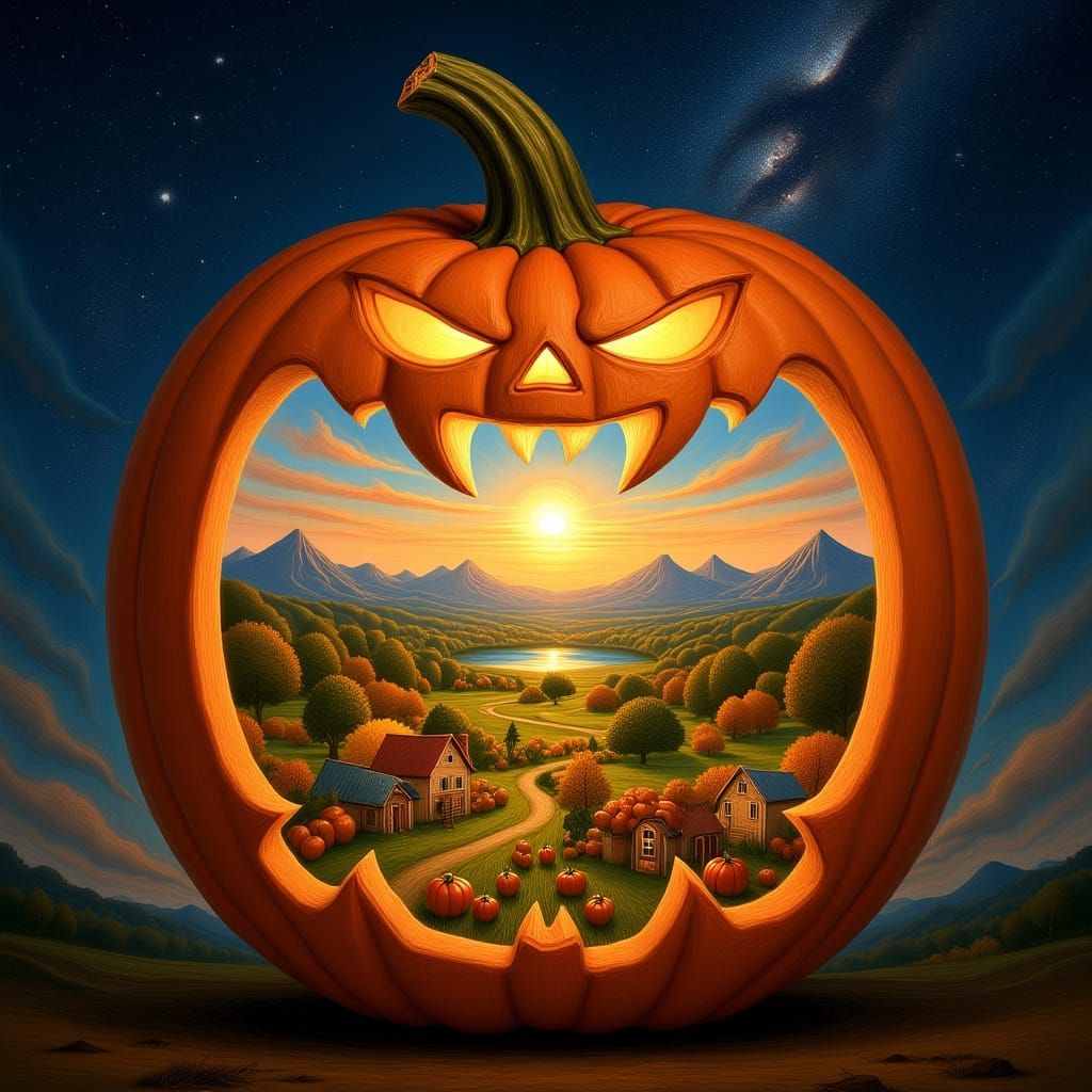 Majestic Pumpkin Autumn Landscape Photograph