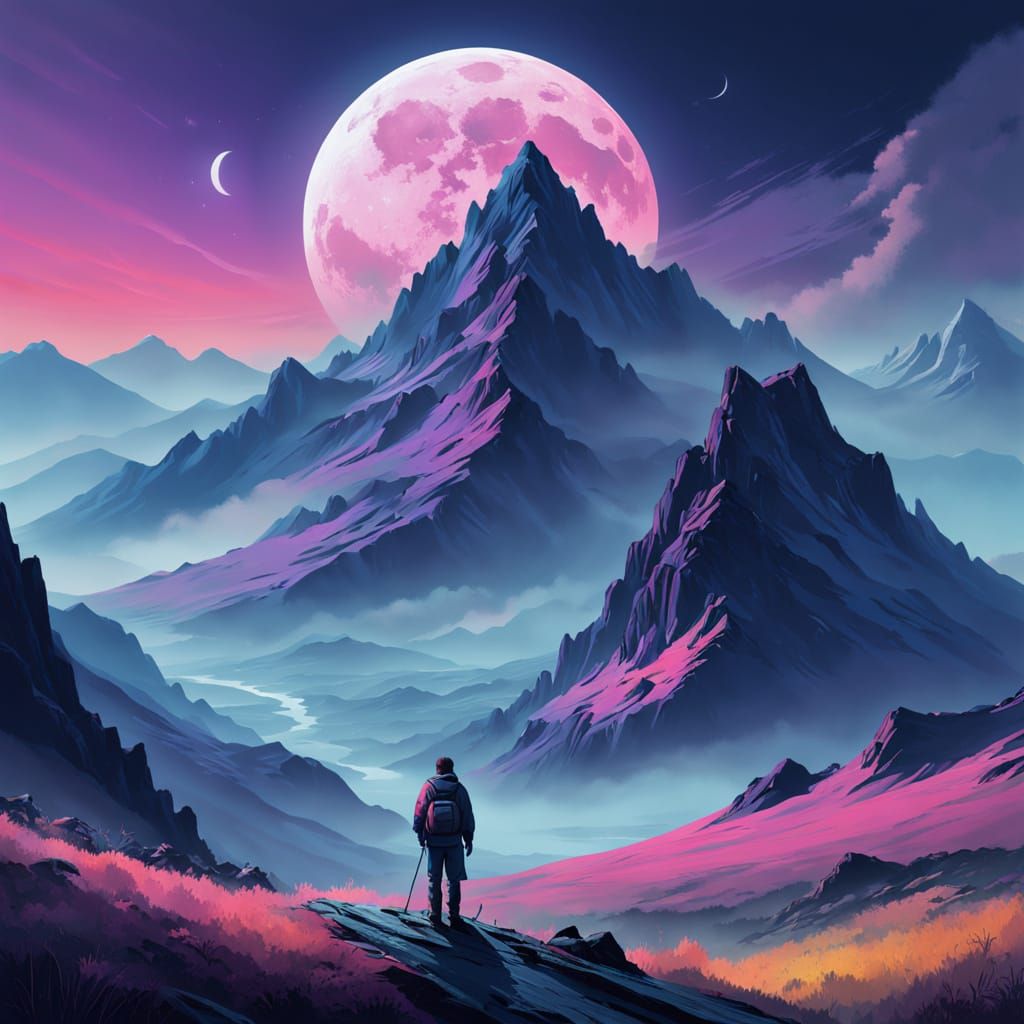 Ethereal Moonlit Mountain Scene