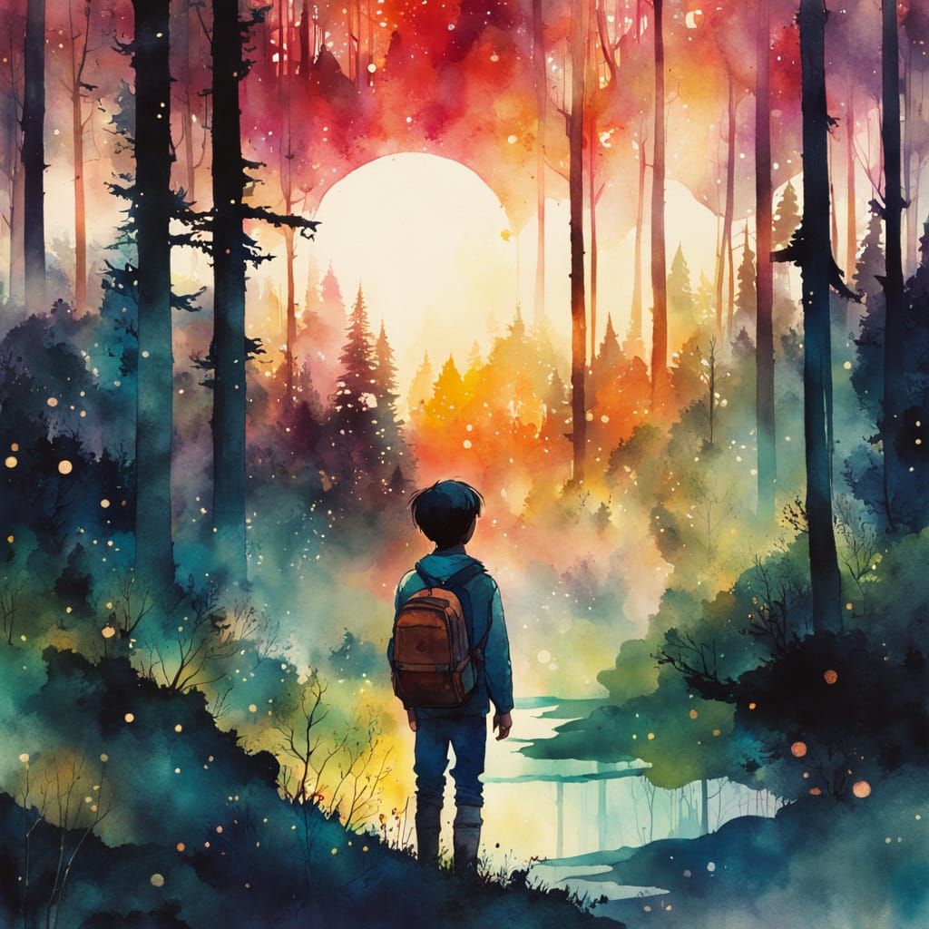 Colorful Solarpunk Boy Portrait in Forest