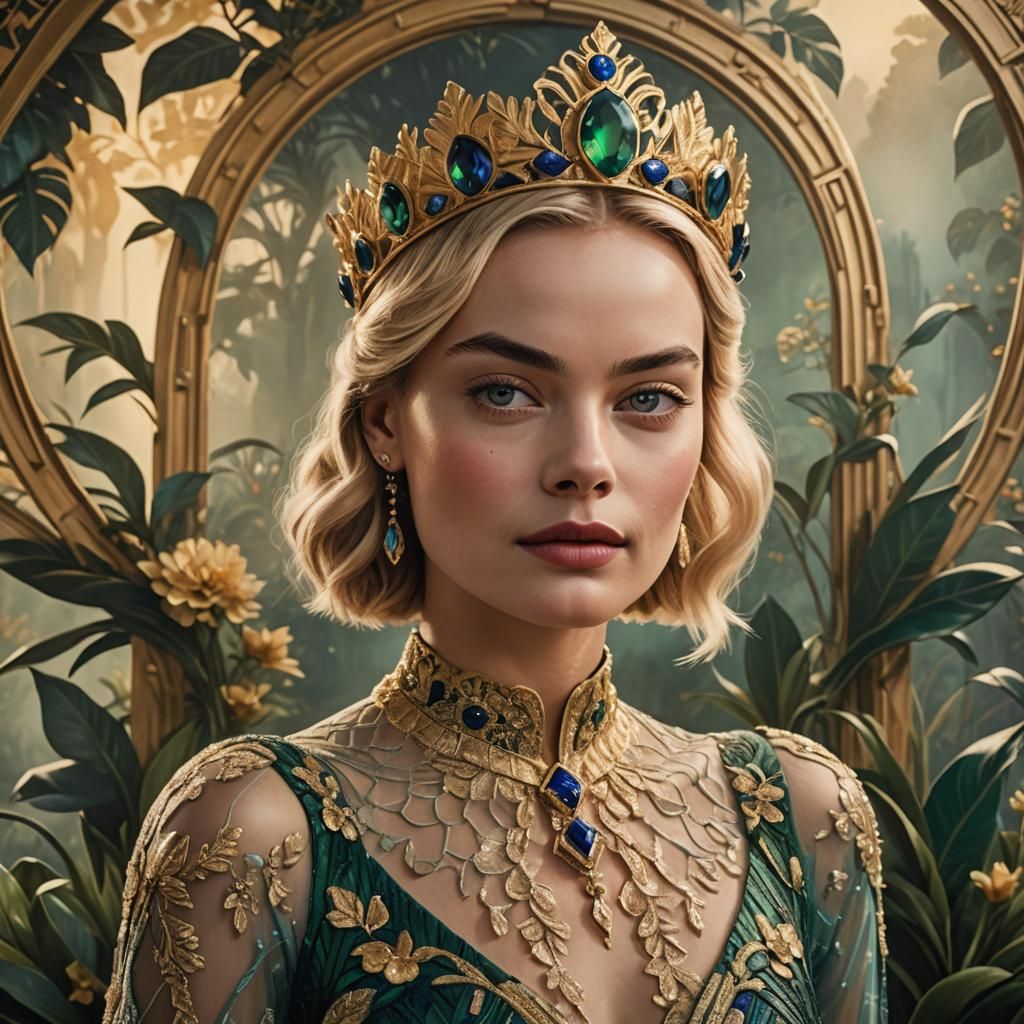 Art Deco Portrait of Woman in Tamara de Lempicka Style