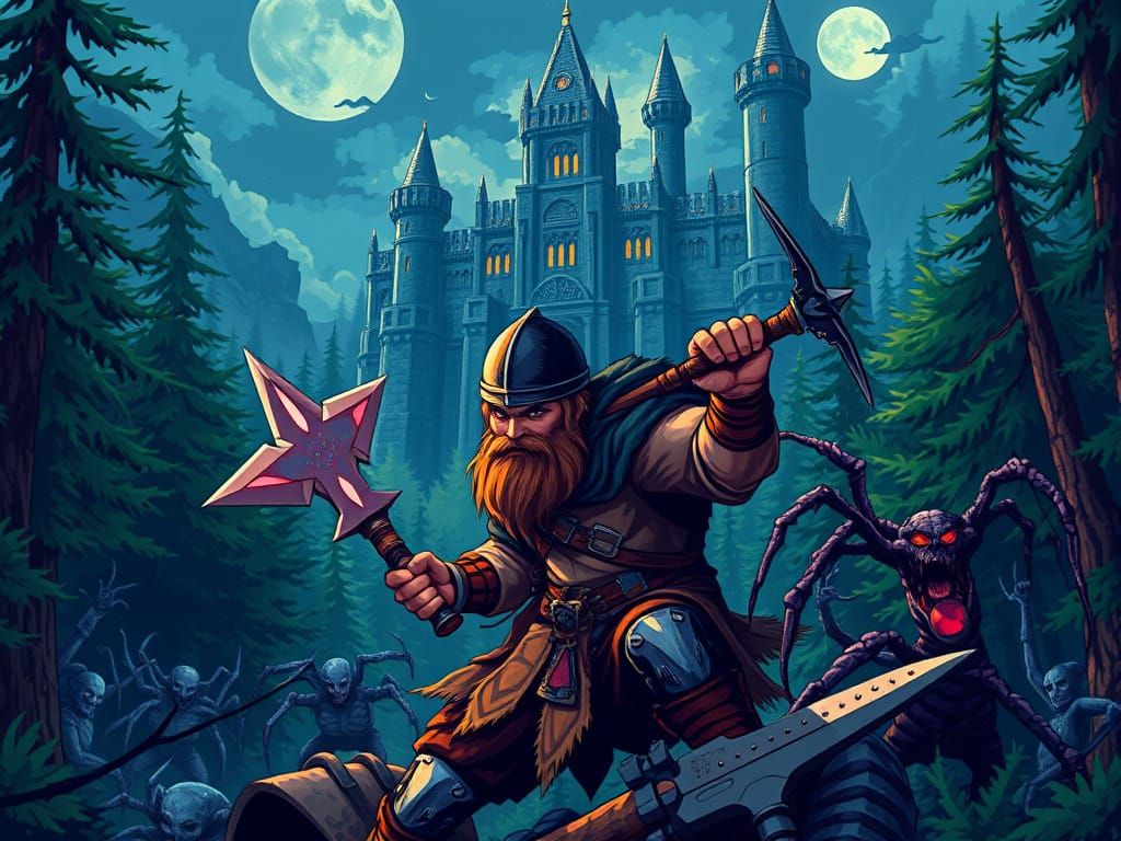 Pixel Art Ranger Battles Undead in Dark Forest