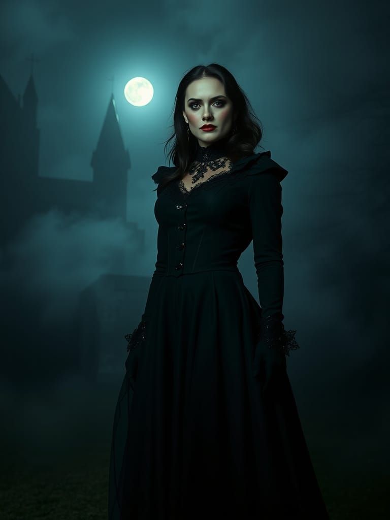 Victorian Vampire in Fog, Cinematic Film Still