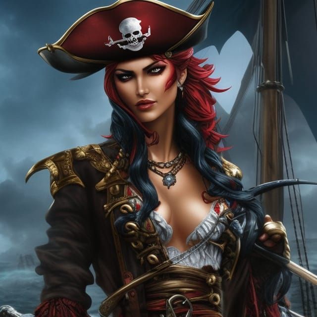 Stunning Pirate Woman Portrait in Hyperdetailed Style