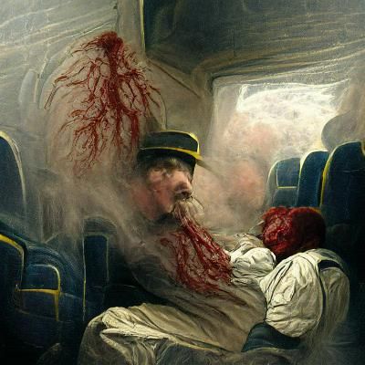 Horror Image of Train Conductor Coughing Blood