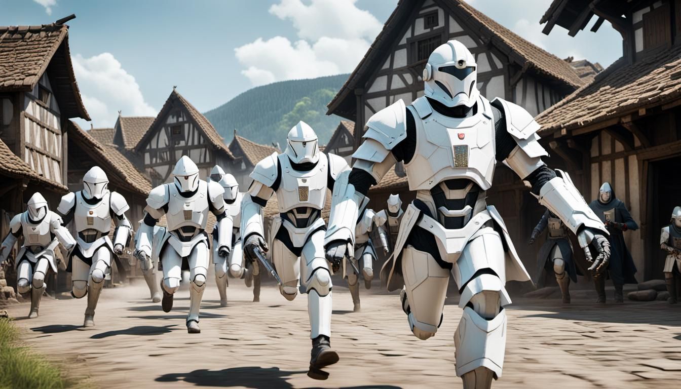 Medieval Village Under Attack by Cybernetic Androids