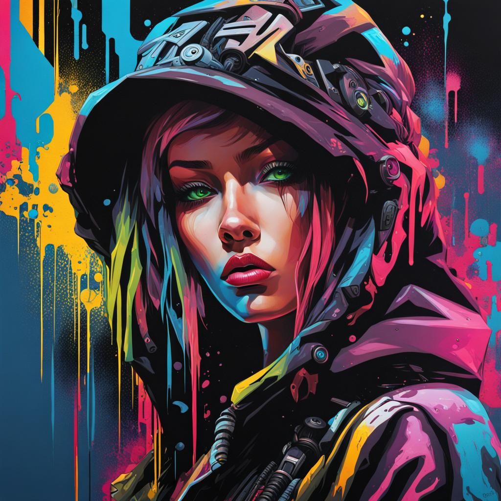 Cyberpunk Woman in Graffiti Street Art