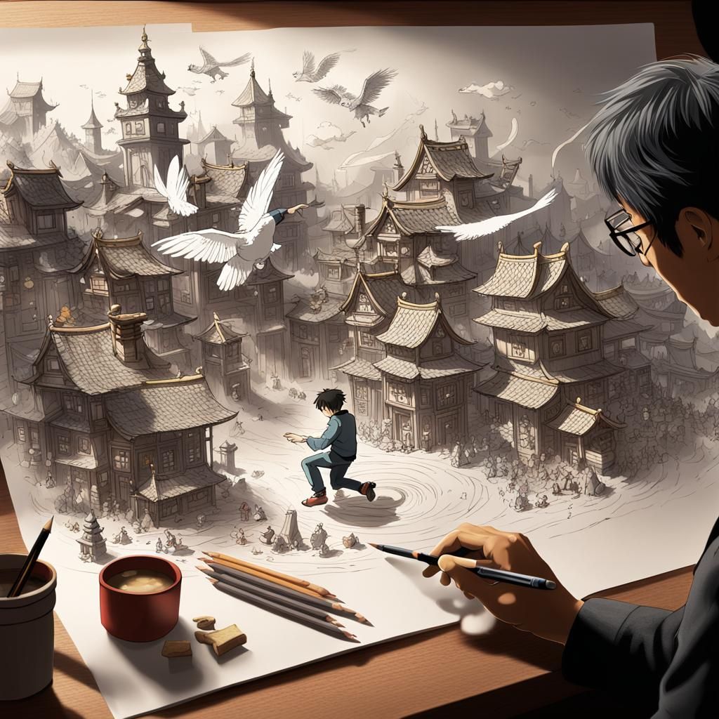 Magical Animated World Illustration in Studio Ghibli Style