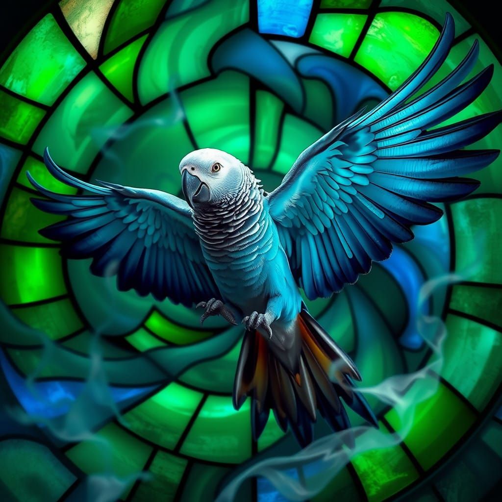 African Grey Parrot in Ethereal Flight
