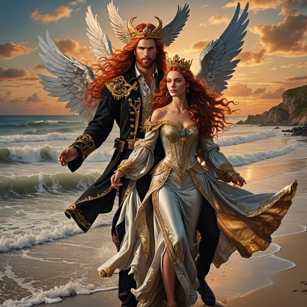 Fantasy Prince and Princess at Sunset