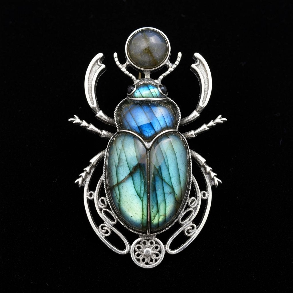 Stylised Labradorite beetle brooch