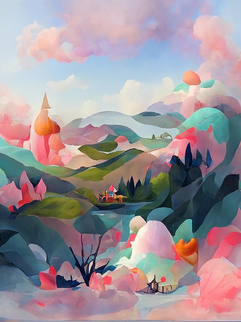 Whimsical Fairytale Landscape Illustration