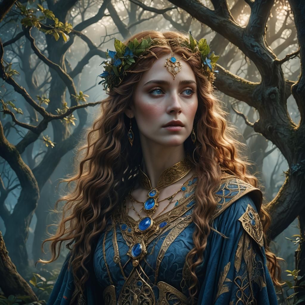 Enchantress Portrait in Pre-Raphaelite Style
