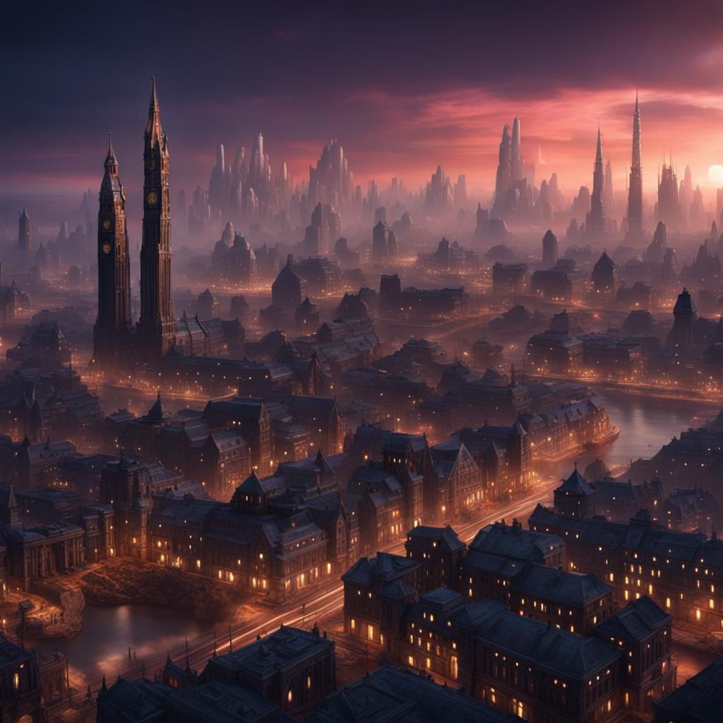Distant City Lights in Detailed Digital Painting