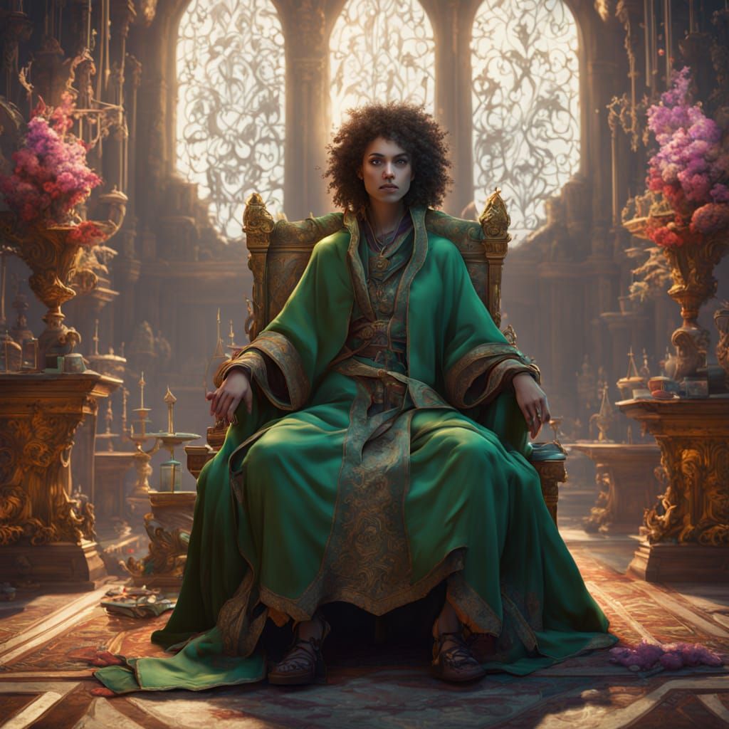 Sorceress Gazing in Mirror: Detailed Fantasy Art