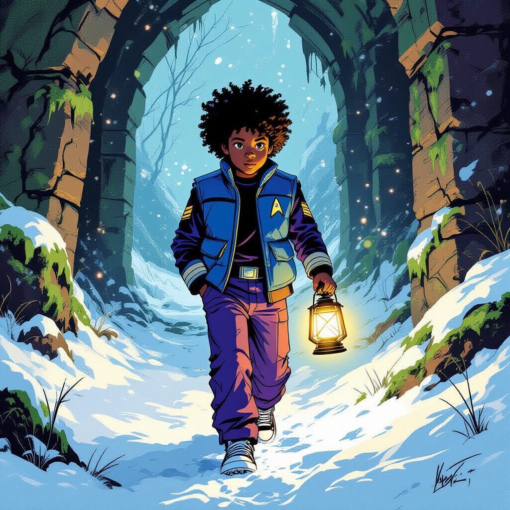 Boy Explorer on Alien Planet, Comic Book Style