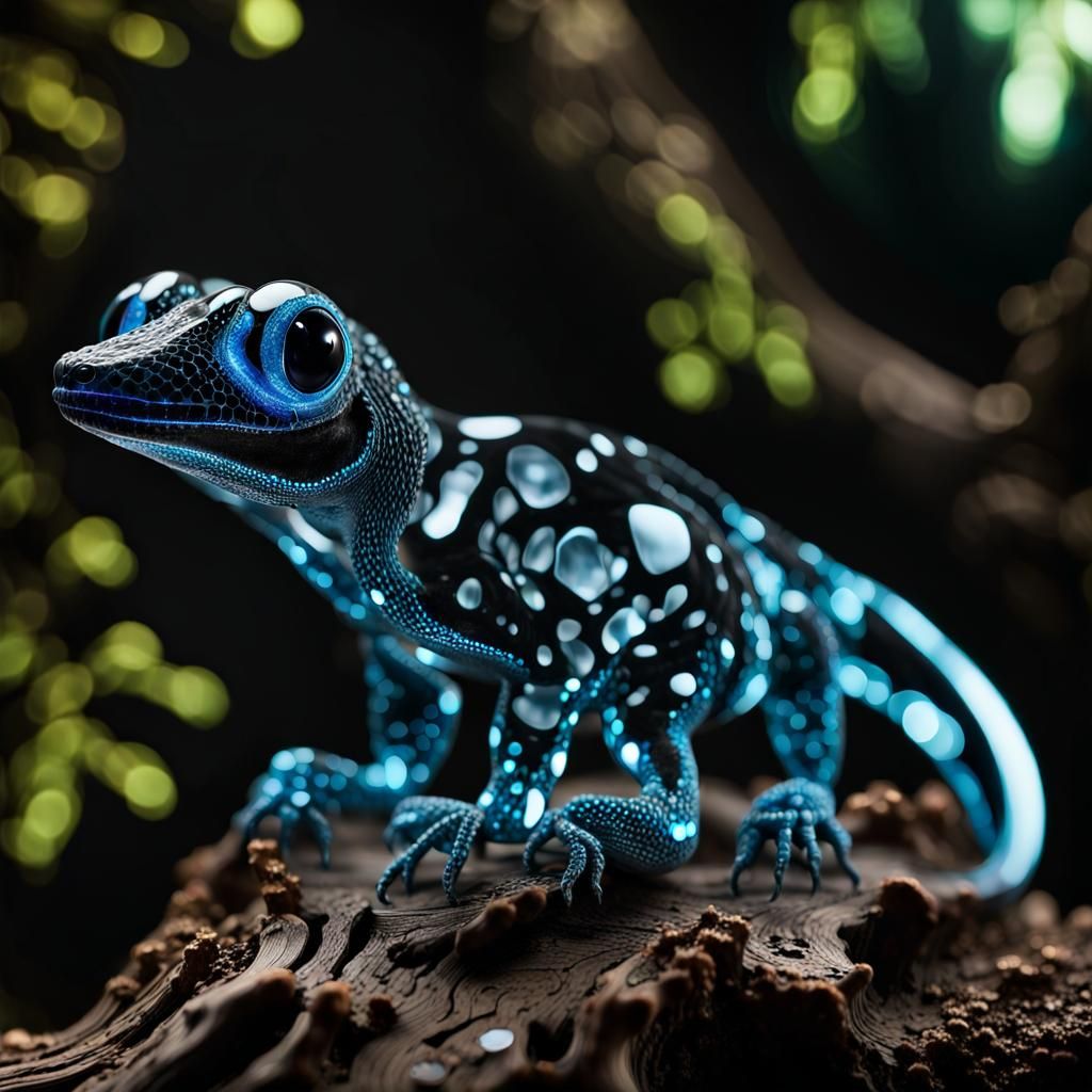 Bioluminescent Crystal Gecko Sculpture: Digital Art