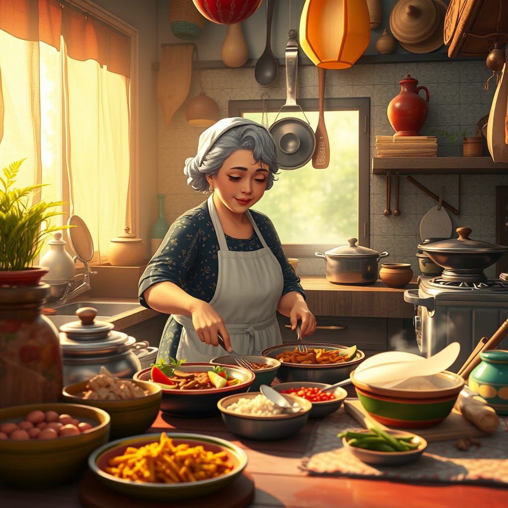 Warm Latin American Kitchen in Exquisite 3D Anime Art