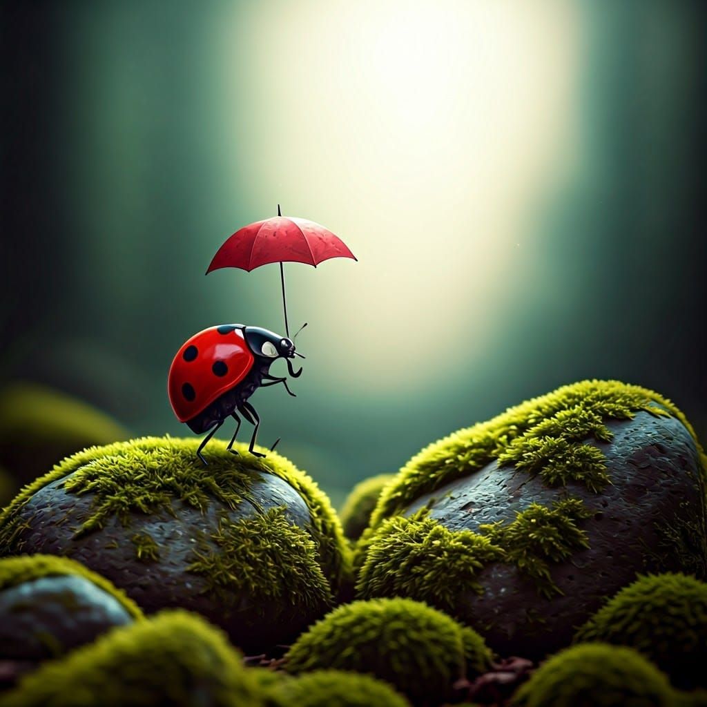 Whimsical Ladybird in a Dreamy Landscape