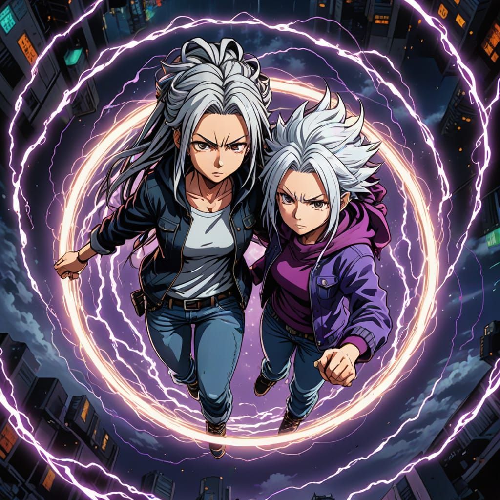 Manga Style Anime Characters Enveloped in Electricity