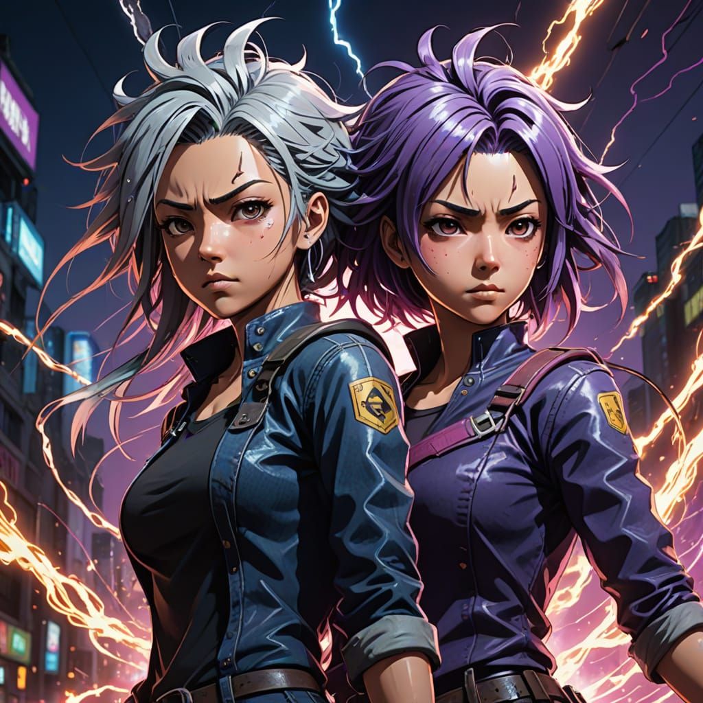 Manga Style Electricity Battle in Dynamic Pose