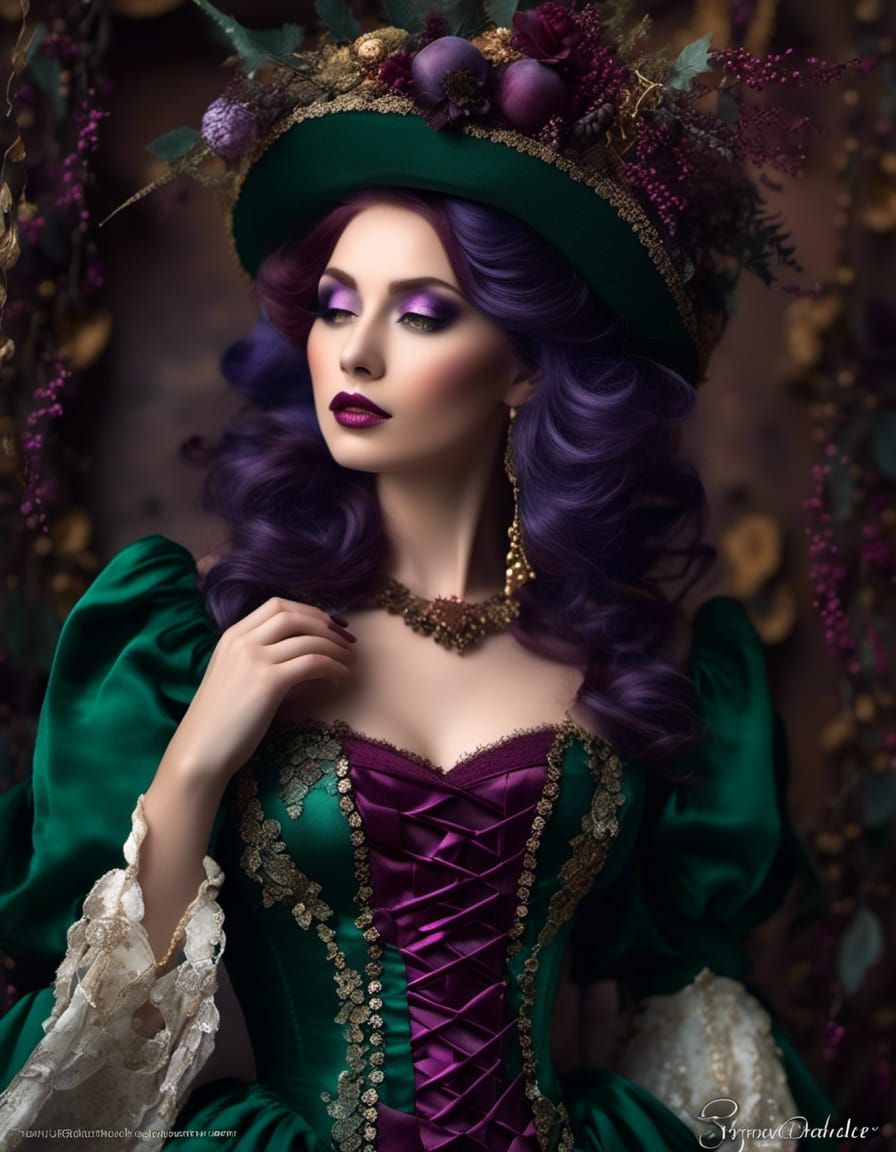 Musical Witch in Emerald and Purple Tones