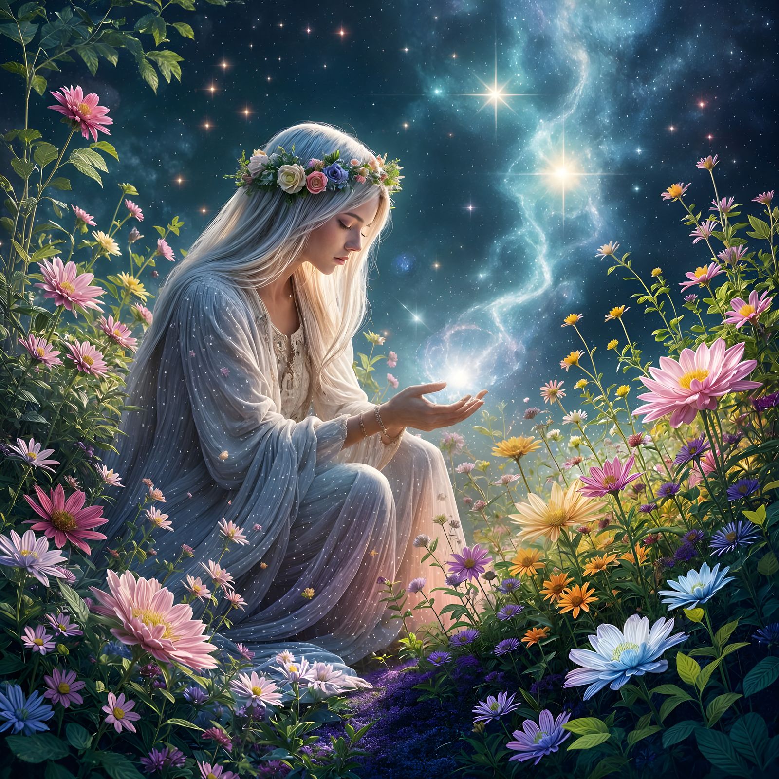 Celestial Gardener Tending Cosmic Flora: Holographic Astral ...