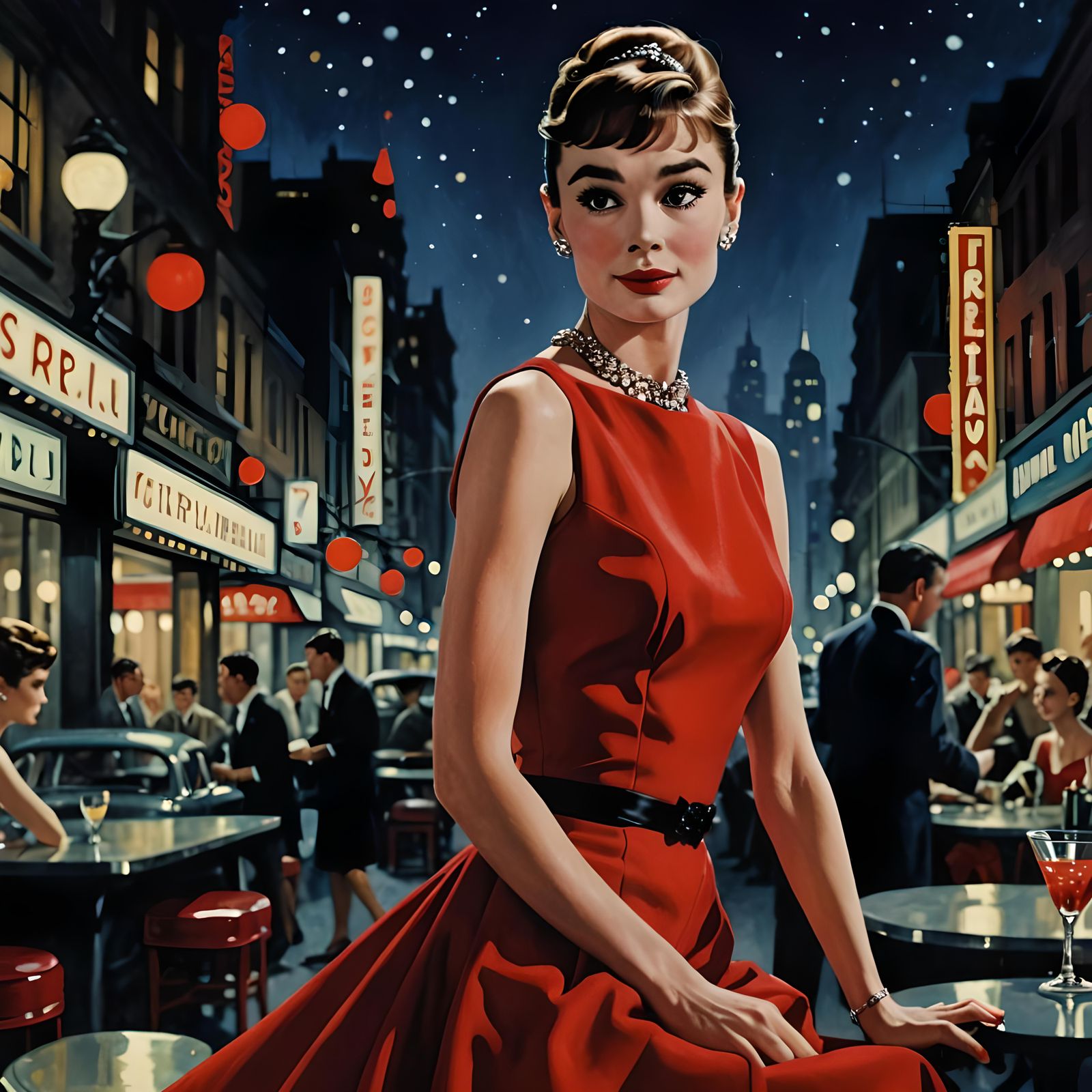Audrey Hepburn in Red Dress, Hopper Style