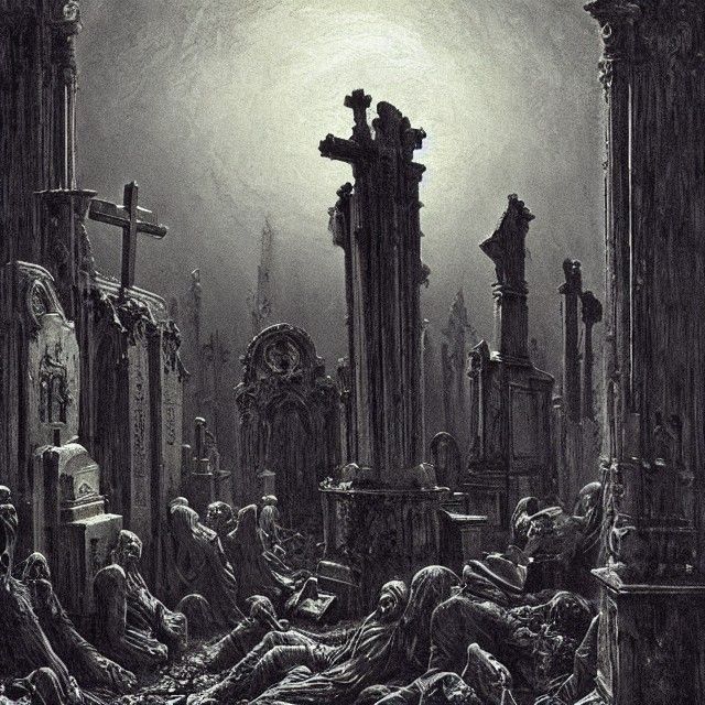 Haunted Cemetery: Ghosts and Bats in Oil Paint