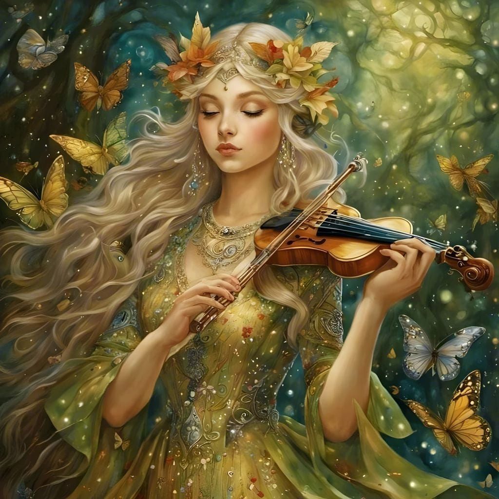 Elf Princess Zelda Playing Flute in Elven Village