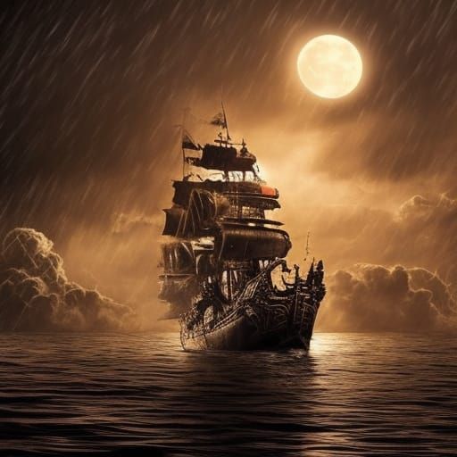 Pirate Ship Storm in a Bottle: Digital Matte Painting