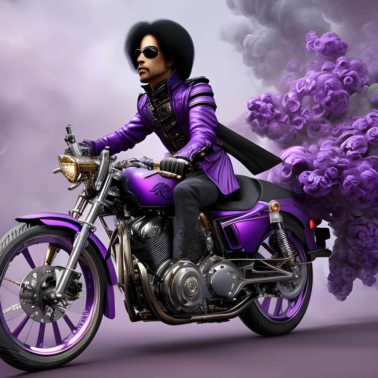 Prince on Bike in Purple Rain: Ornate Portrait