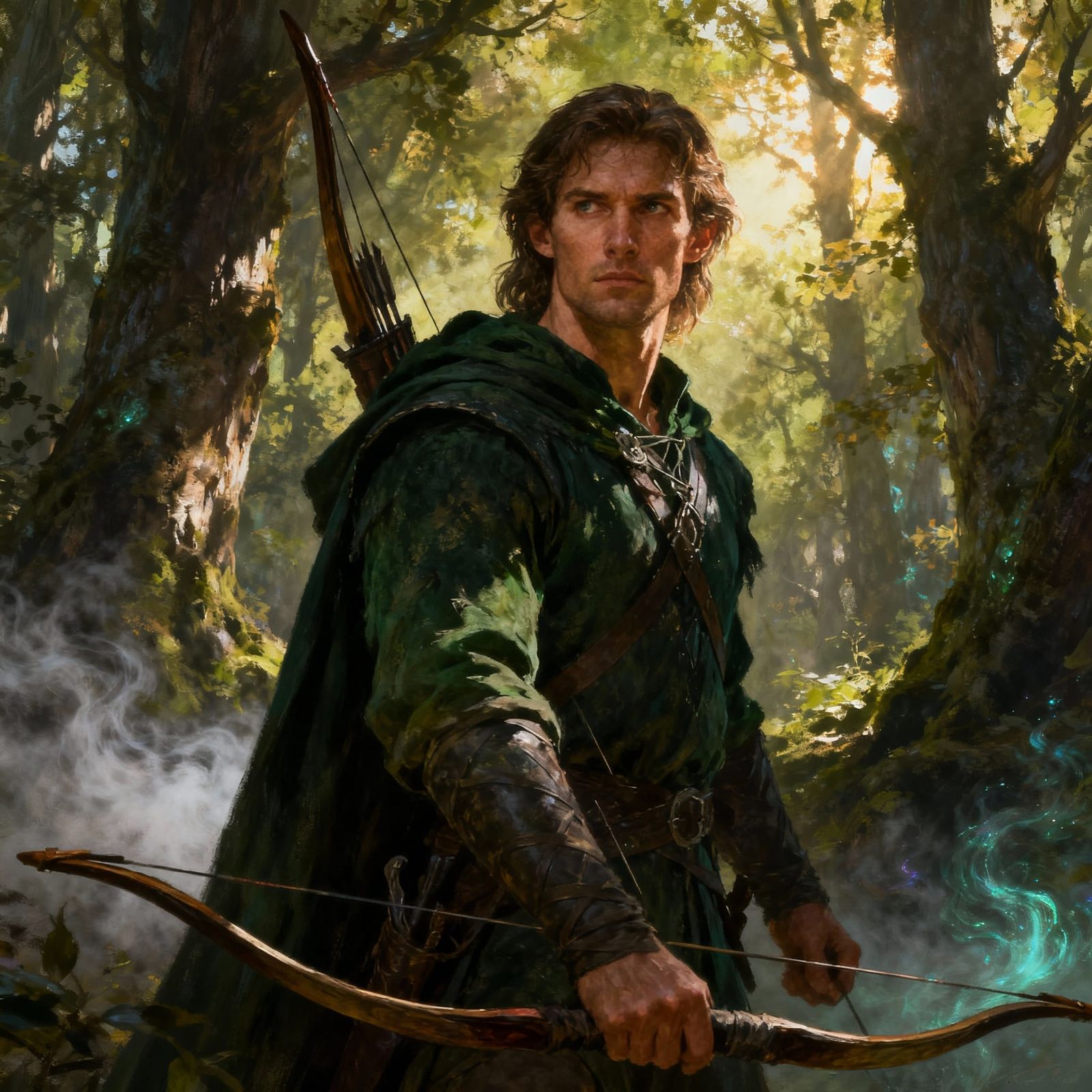 Human Male Ranger in Ancient Forest - Fantasy Art